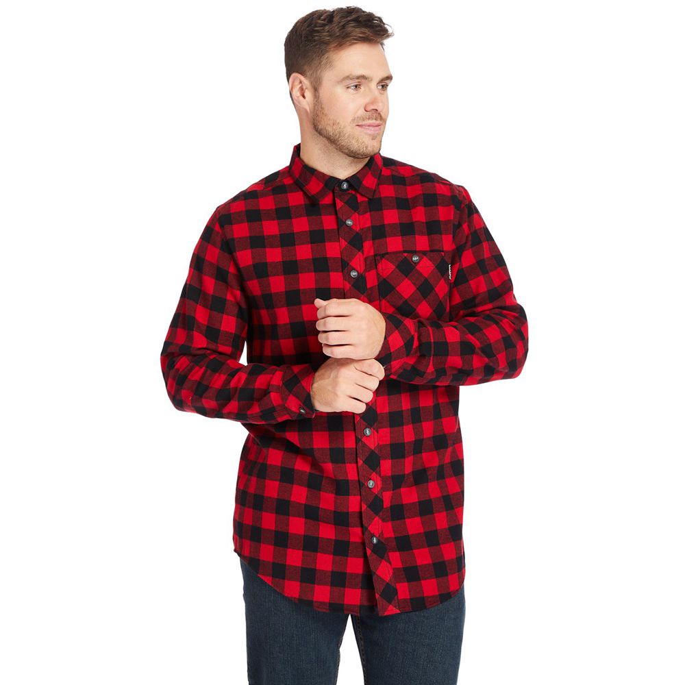 Camisa Timberland Hombre Pro® Woodfort Mid-Weight Flex Flannel Work Negras/Rojas - Chile JNF-367051